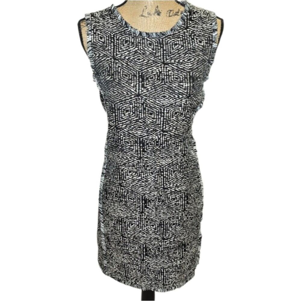 Banana Republic Black and White Tweed Fringe Patterned Mini Sheath Dress Size 10